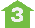 A green upward-pointing arrow shaped like a house with the number 3 in white at the center, symbolizing STL Roof Renew and Roof Rejuvenation services in St Louis.