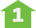 A green upward-pointing arrow shaped like a house with a large white number 1 in the center, representing STL Roof Renew's commitment to Roof Rejuvenation in St Louis.
